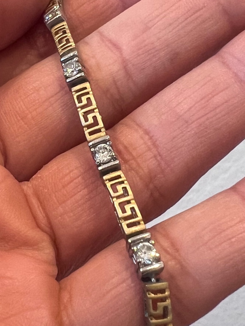 Two tone tennis bracelet geometric Greek design
